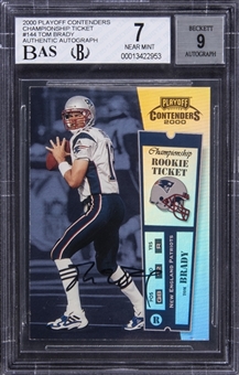 2000 Playoff Contenders "Championship Ticket" Autograph #144 Tom Brady Signed Rookie Card (#001/100) – BGS NM 7/BGS 9 - The First Card in the Print Run! The Holy Grail of Football Cards!